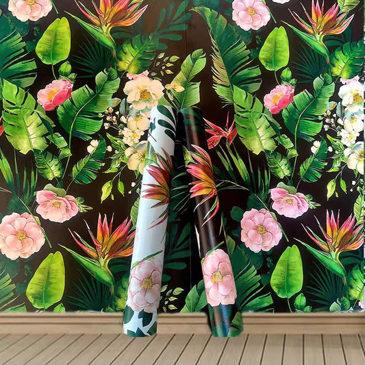 Tropical Rainforest Green Plants Flower Self Adhesive Wallpaper Restaurant Living Room Home Decoration TV Background Wallpaper