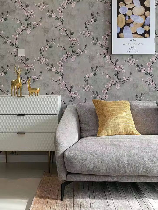 Floral Wallpaper Grey Peel and Stick Wallpaper Flower Self Adhesive Wall Paper Roll Removable Contact Paper Decorative
